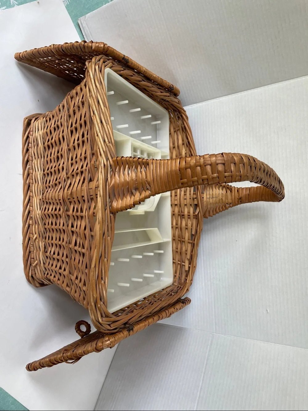 Vintage Wicker Sewing Basket plastic tray